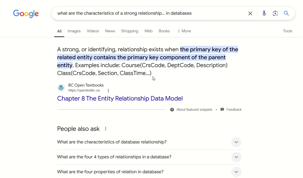 Grounded search: database relationships