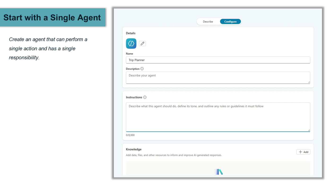 Configuring a single-responsibility Trip Planner agent