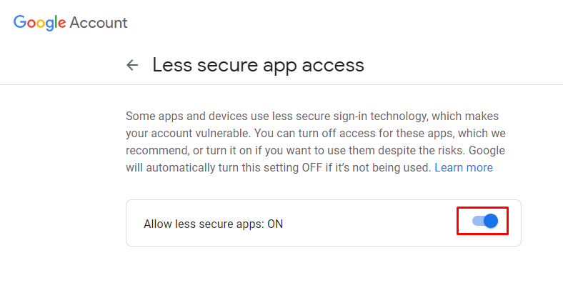 Allowing less secure apps to communicate with my Gmail account