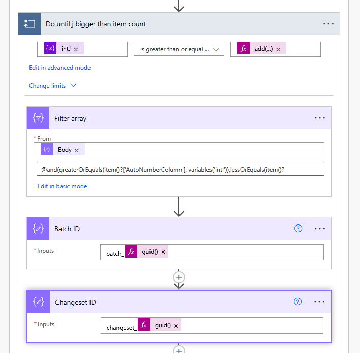 Do until loop with filter array and batch and changeset IDs
