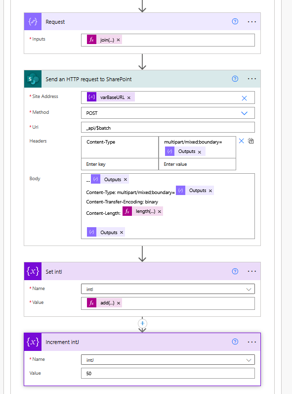 Finishing the batch request and sending it to SharePoint