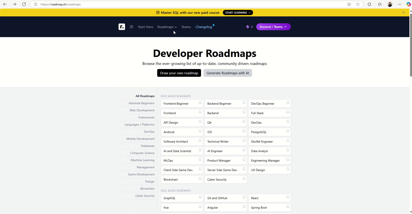 Browsing the community roadmaps on roadmap.sh